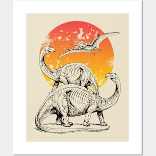 Dinosaurs at sunset Posters and Art